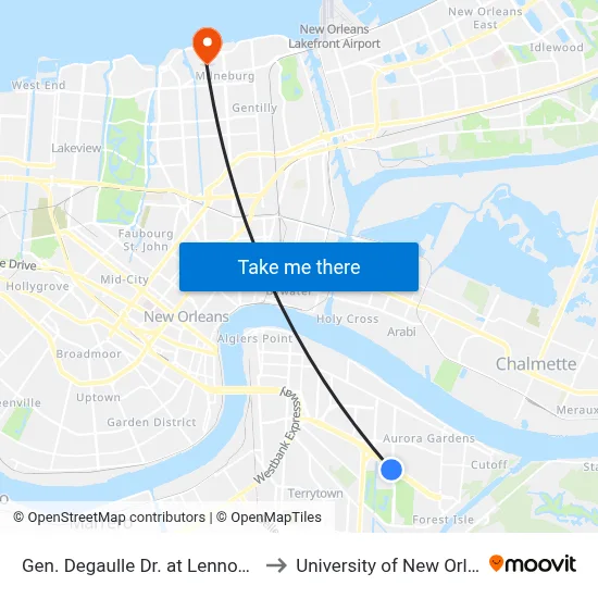 Gen. Degaulle Dr. at Lennox Blvd. to University of New Orleans map