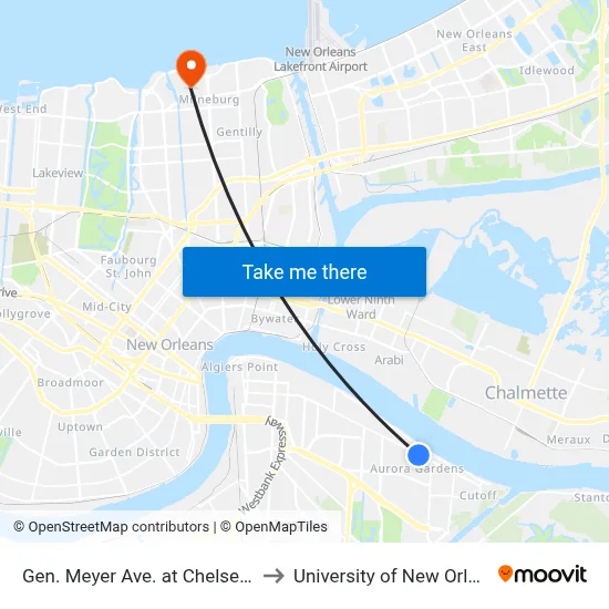 Gen. Meyer Ave. at Chelsea Dr. to University of New Orleans map