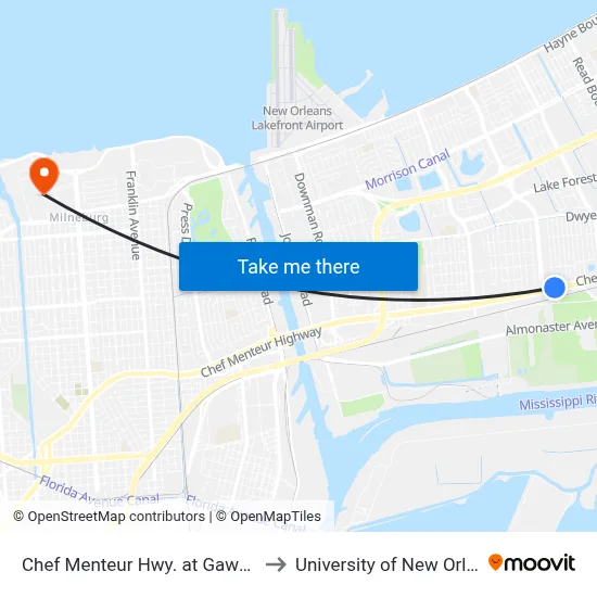 Chef Menteur Hwy. at Gawain Dr. to University of New Orleans map