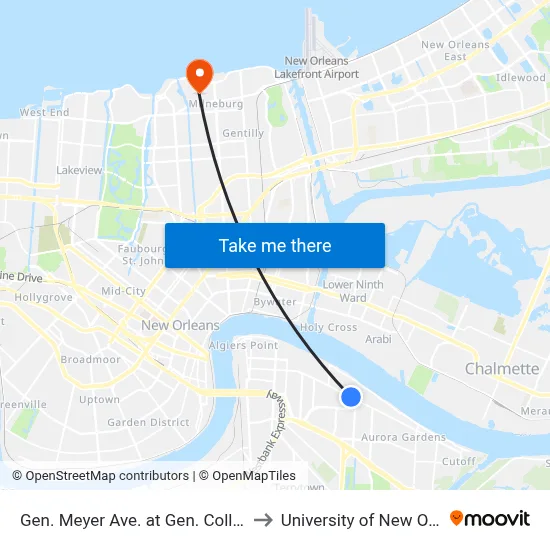 Gen. Meyer Ave. at Gen. Collins Ave. to University of New Orleans map