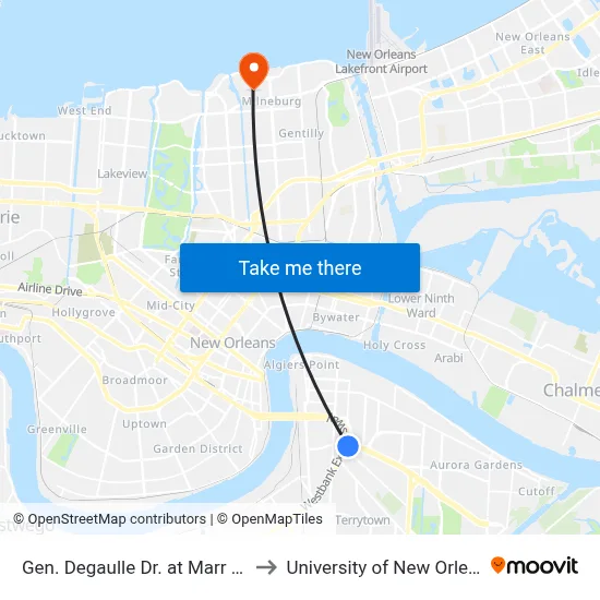 Gen. Degaulle Dr. at Marr Ave. to University of New Orleans map