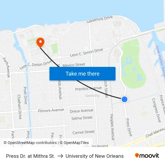 Press Dr. at Mithra St. to University of New Orleans map