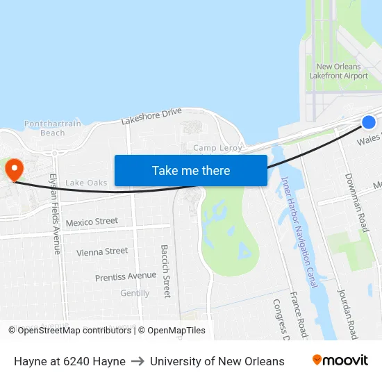 Hayne at 6240 Hayne to University of New Orleans map