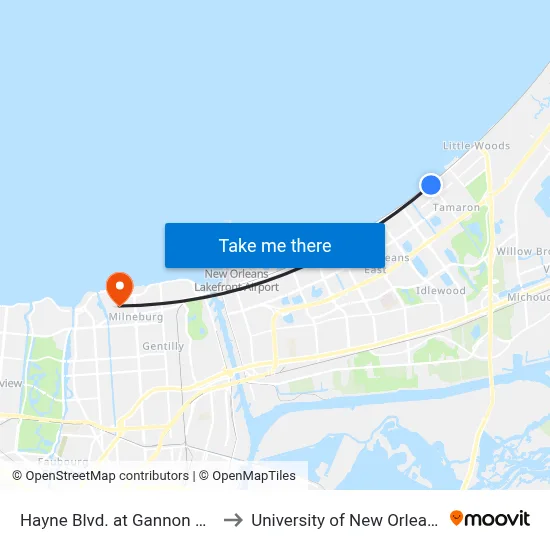 Hayne Blvd. at Gannon Rd. to University of New Orleans map