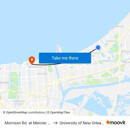 Morrison Rd. at Mercier St. to University of New Orleans map
