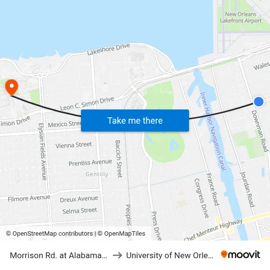 Morrison Rd. at Alabama St. to University of New Orleans map