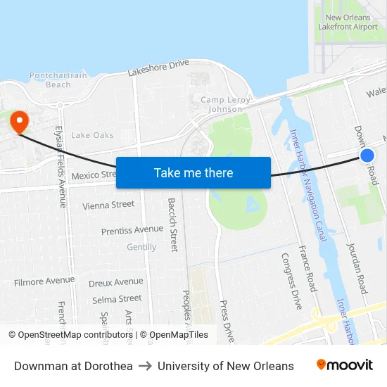 Downman at Dorothea to University of New Orleans map