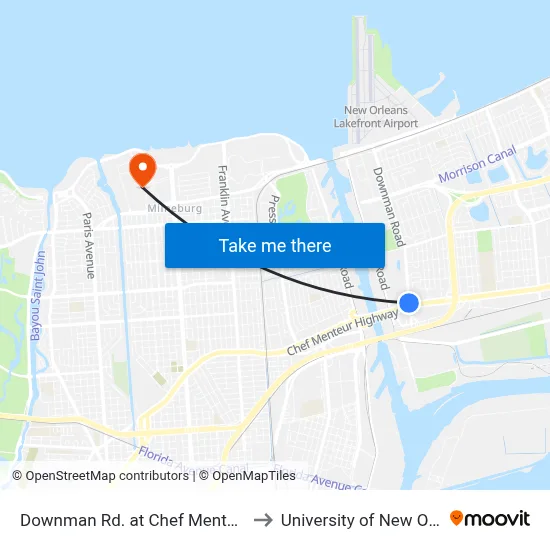 Downman Rd. at Chef Menteur Hwy. to University of New Orleans map
