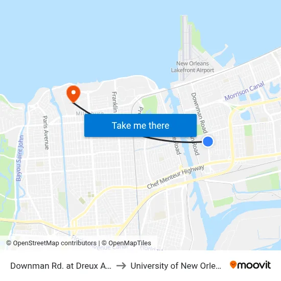 Downman Rd. at Dreux Ave. to University of New Orleans map