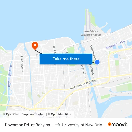 Downman Rd. at Babylon St. to University of New Orleans map
