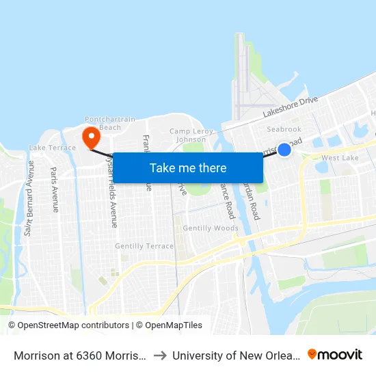 Morrison at 6360 Morrison to University of New Orleans map