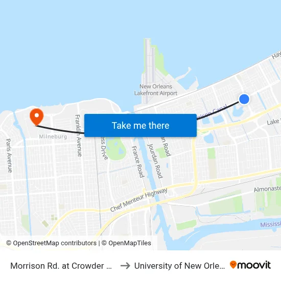 Morrison Rd. at Crowder Blvd. to University of New Orleans map