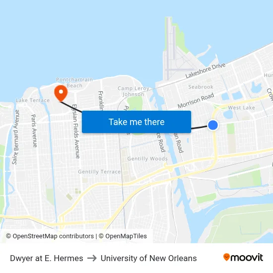 Dwyer at E. Hermes to University of New Orleans map