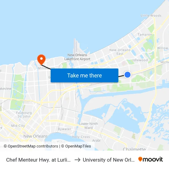 Chef Menteur Hwy. at Lurline St. to University of New Orleans map