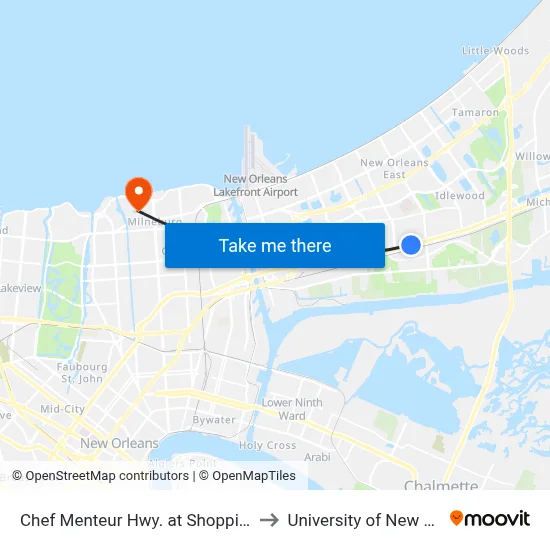 Chef Menteur Hwy. at Shopping Center to University of New Orleans map