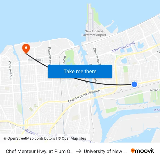 Chef Menteur Hwy. at Plum Orchard St. to University of New Orleans map
