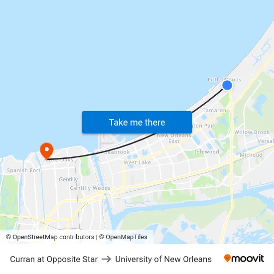 Curran at Opposite Star to University of New Orleans map