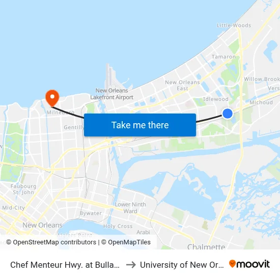 Chef Menteur Hwy. at Bullard Ave. to University of New Orleans map