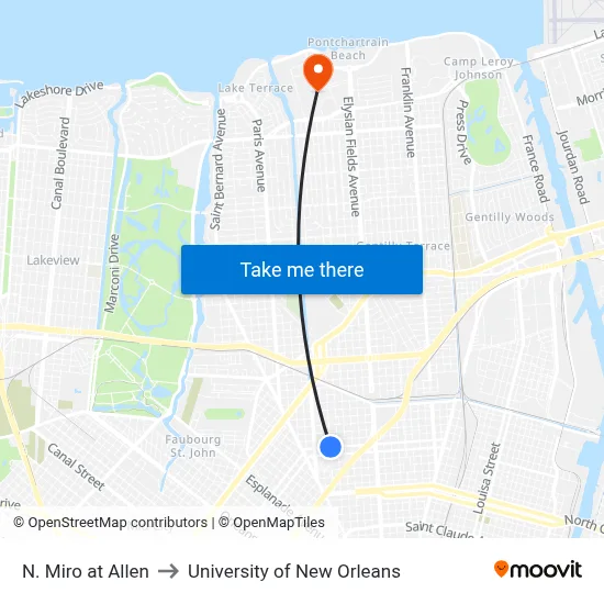 N. Miro at Allen to University of New Orleans map