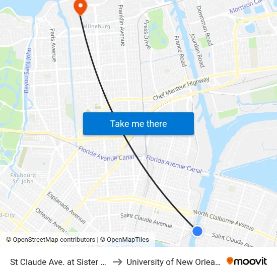 St Claude Ave. at Sister St. to University of New Orleans map