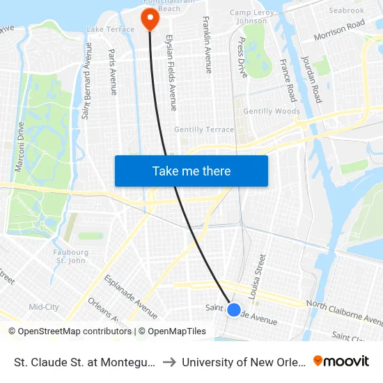 St. Claude St. at Montegut St. to University of New Orleans map