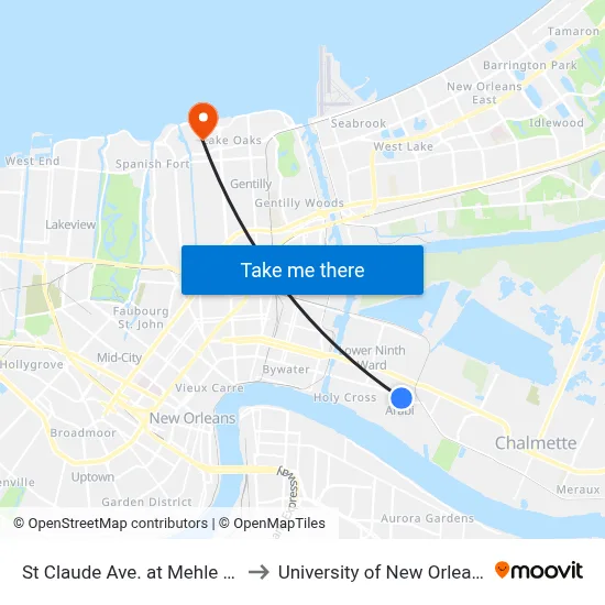 St Claude Ave. at Mehle St. to University of New Orleans map