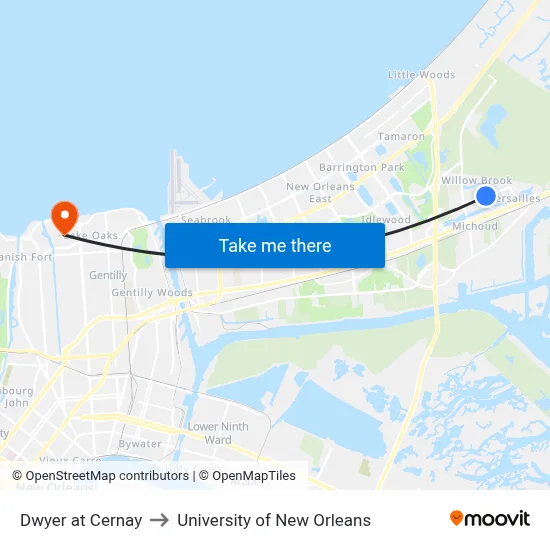Dwyer at Cernay to University of New Orleans map