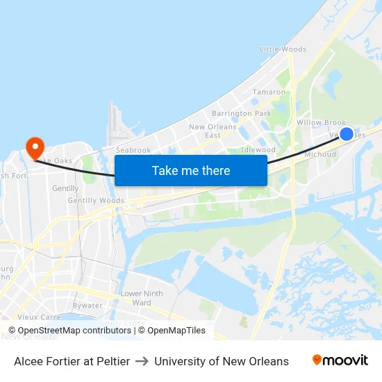Alcee Fortier at Peltier to University of New Orleans map