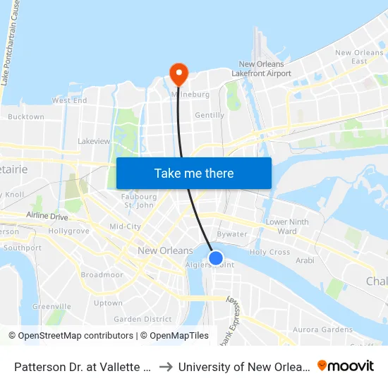 Patterson Dr. at Vallette St. to University of New Orleans map