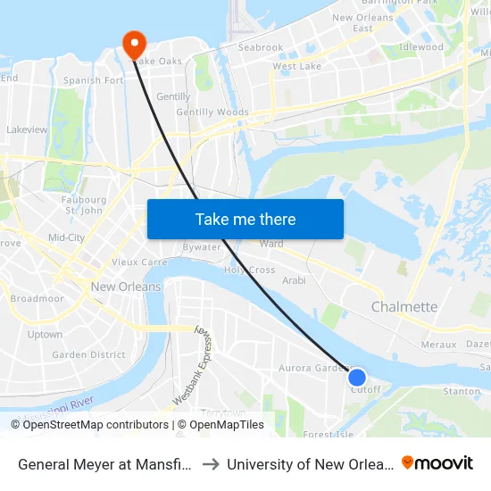 General Meyer at Mansfield to University of New Orleans map