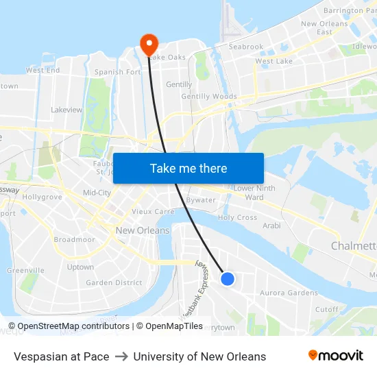Vespasian at Pace to University of New Orleans map