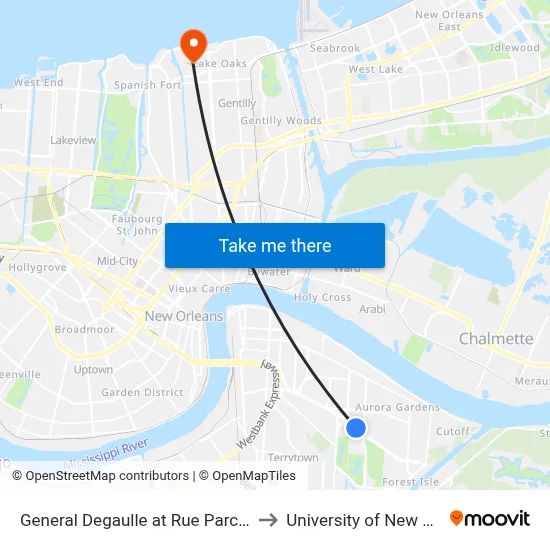 General Degaulle at Rue Parc Fontaine to University of New Orleans map