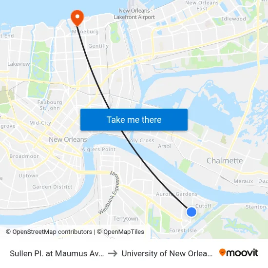 Sullen Pl. at Maumus Ave. to University of New Orleans map