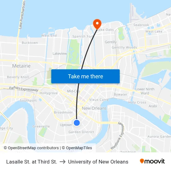 Lasalle St. at Third St. to University of New Orleans map