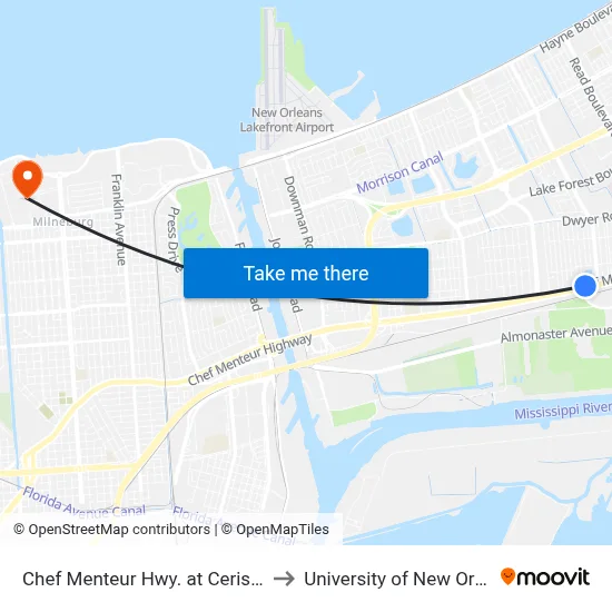 Chef Menteur Hwy. at Cerise Ave. to University of New Orleans map