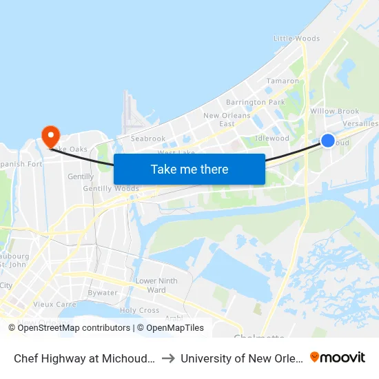 Chef Highway at Michoud (In) to University of New Orleans map