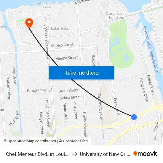 Chef Menteur Blvd. at Louisa St. to University of New Orleans map