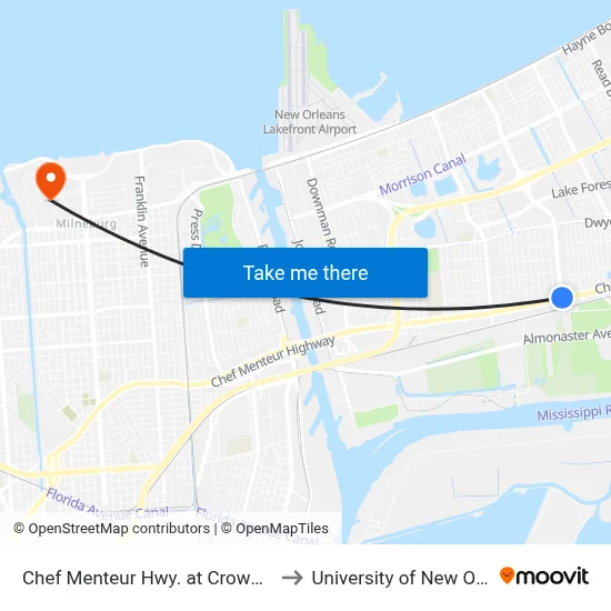 Chef Menteur Hwy. at Crowder Blvd. to University of New Orleans map