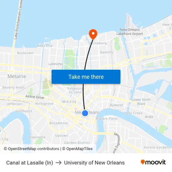 Canal at Lasalle (In) to University of New Orleans map
