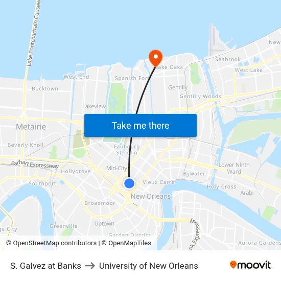 S. Galvez at Banks to University of New Orleans map