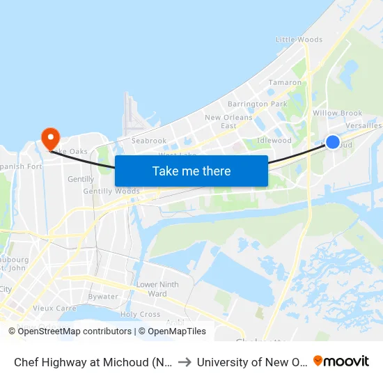 Chef Highway at Michoud (Nearside) to University of New Orleans map