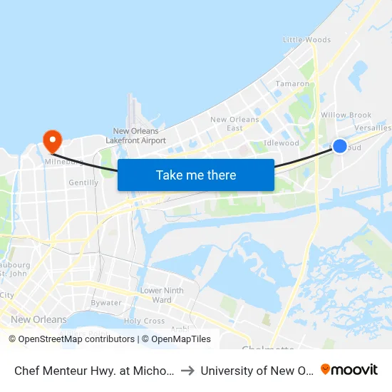 Chef Menteur Hwy. at Michoud Blvd. to University of New Orleans map