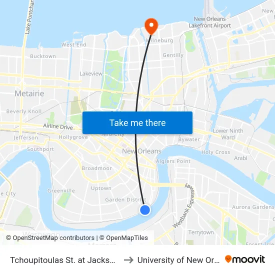 Tchoupitoulas St. at Jackson Ave. to University of New Orleans map