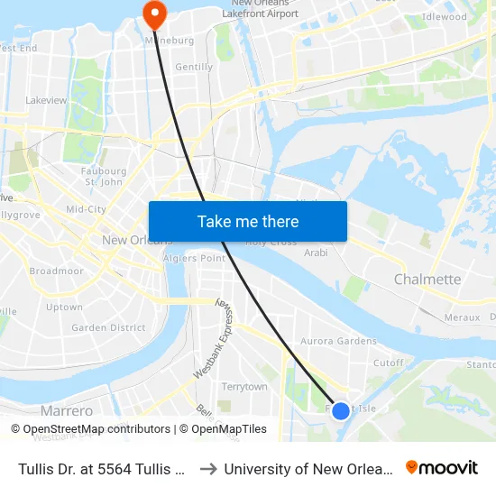 Tullis Dr. at 5564 Tullis Dr. to University of New Orleans map