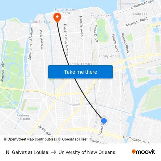 N. Galvez at Louisa to University of New Orleans map
