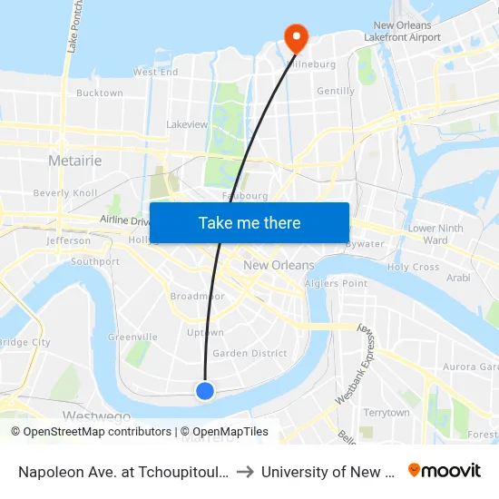 Napoleon Ave. at Tchoupitoulas St. (In) to University of New Orleans map