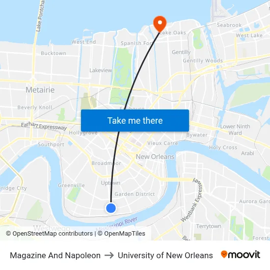 Magazine And Napoleon to University of New Orleans map