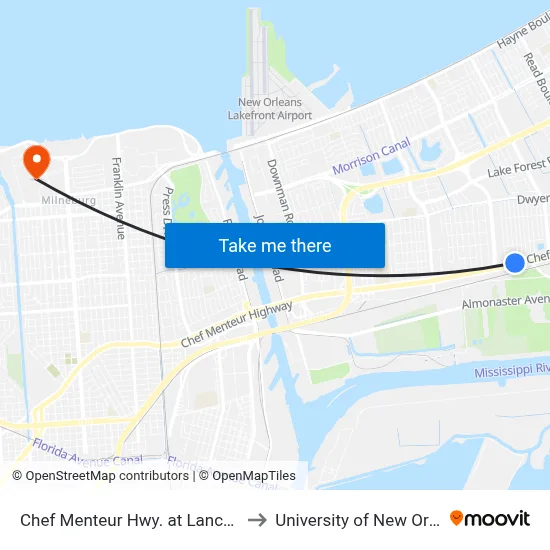 Chef Menteur Hwy. at Lancelot Dr. to University of New Orleans map