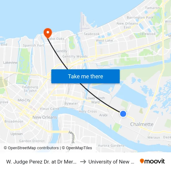 W. Judge Perez Dr. at Dr Meraux Blvd. to University of New Orleans map
