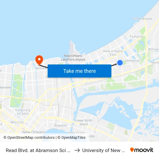Read Blvd. at Abramson Sci Academy to University of New Orleans map